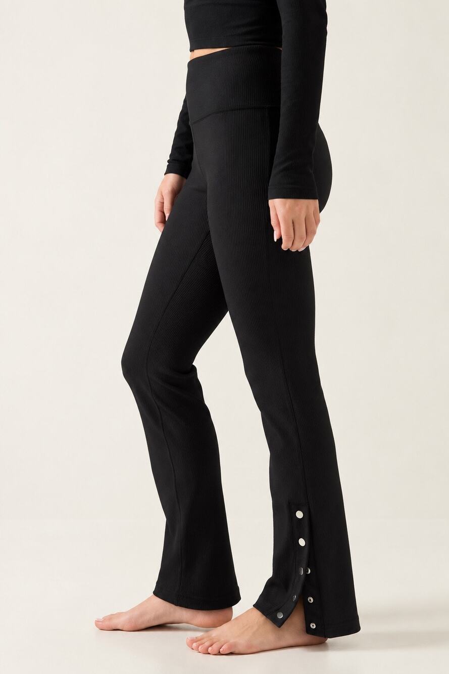 Athleta Elation Rib Snap Pant Black High Rise Snap Hem Small